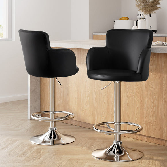 Artiss 2x Leather Bar Stools Swivel Adjustable Gas Lift PU Counter Chairs Black