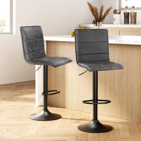 Artiss 2x Bar Stools Gas Lift Vintage Leather Grey