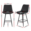 Artiss 2x Bar Stools Kitchen Dining Chair Counter Stool Diamond PU Leather Black-2