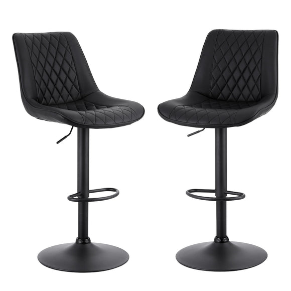 Artiss 2x Bar Stools Kitchen Swivel Gas Lift Counter Chair Diamond Leather Black