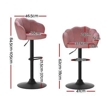 Artiss 4x Bar Stools Gas Lift Velvet Pink - 0