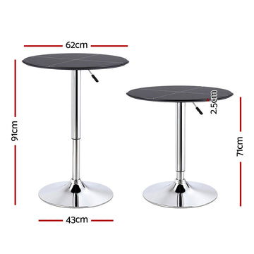 Artiss Bar Table Round Swivel Height Adjustable 62cm Modern PVC Leather Black - 0