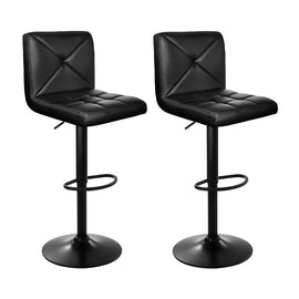 Artiss 2x Bar Stools Kitchen Dining Chairs Gas Lift Stool Leather Black - 0