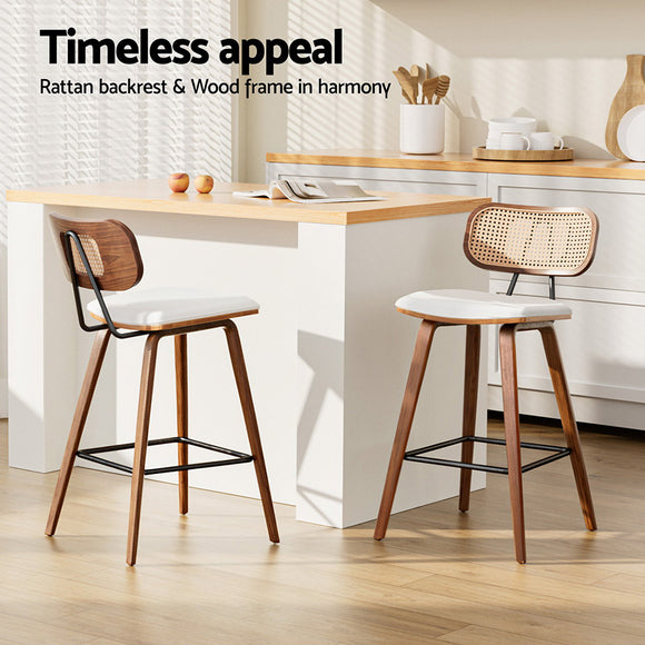 2x Artiss Bar Stools Kitchen Counter Rattan Chairs PU Leather Padding