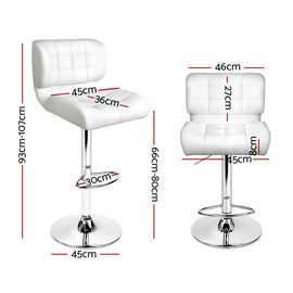 Artiss 2x Bar Stools Gas Lift Leather Padded White - 0