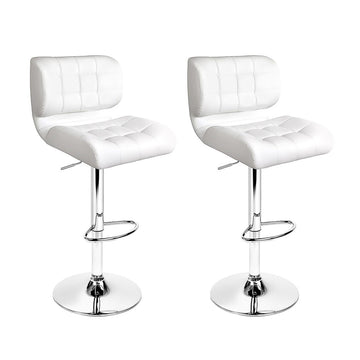 Artiss 2x Bar Stools Gas Lift Leather Padded White - 0