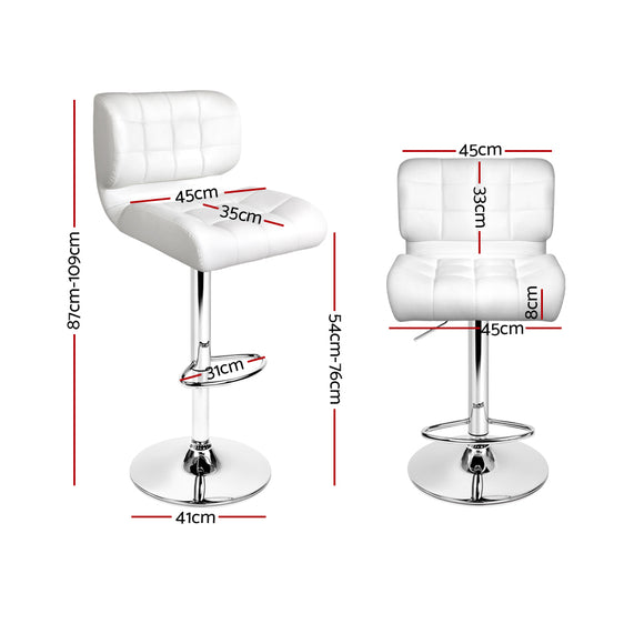 Artiss 2x Bar Stools Gas Lift Leather Padded White