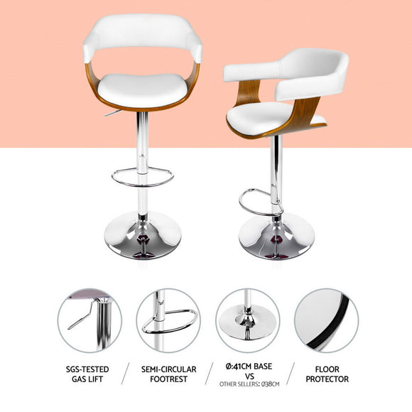 4x Artiss Bar Stools Gas Lift Leather with Armrest White