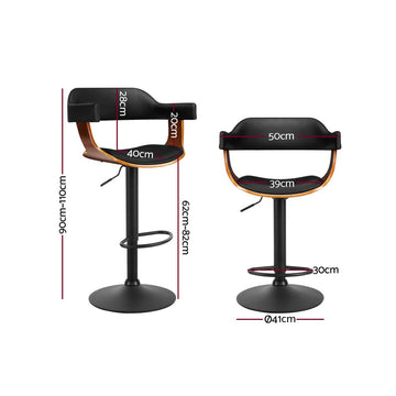 Artiss 2x Bar Stools Gas Lift Leather w/Armrest All Black - 0