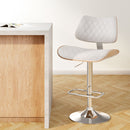 Artiss Bar Stools Kitchen Dining Chairs Gas Lift Stool Wooden Leather White-14