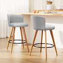 Artiss 2x Bar Stools Linen Padded Wooden Grey-15