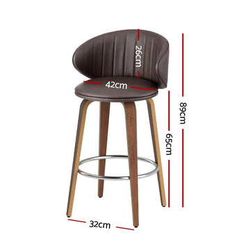 2x Artiss Bar Stools Dining Chairs Contoured Leather Wood Stool - 0