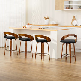 Artiss 4x Bar Stools Swivel Seat Curving Backrest - 0
