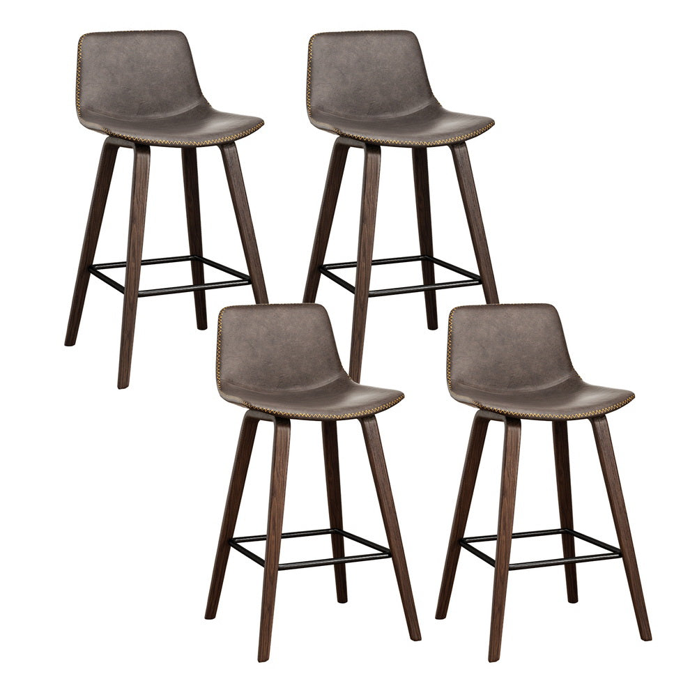 Artiss 4x Bar Stools Vintage Leather Wooden - 0