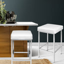 Artiss 2x Bar Stools Leather Padded Metal White-14