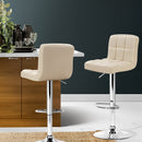 Artiss 2x Bar Stools Leather Gas Lift Beige-13