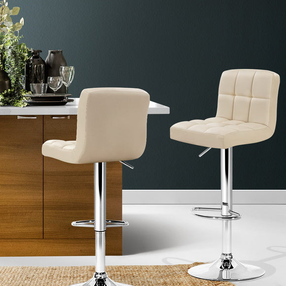Artiss 2x Bar Stools Leather Gas Lift Beige