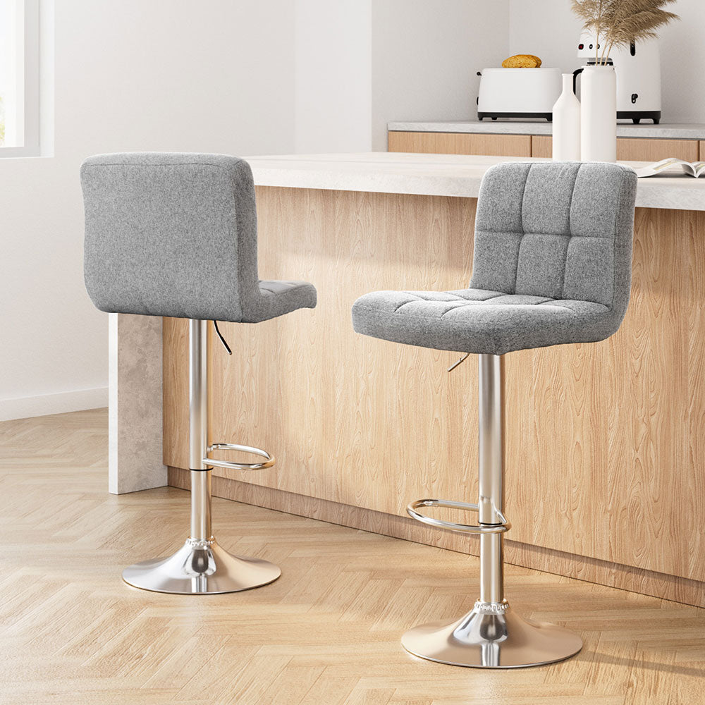 Artiss 2x Bar Stools Kitchen Dining Chairs Counter Stool Gas Lift Fabric Grey - 0