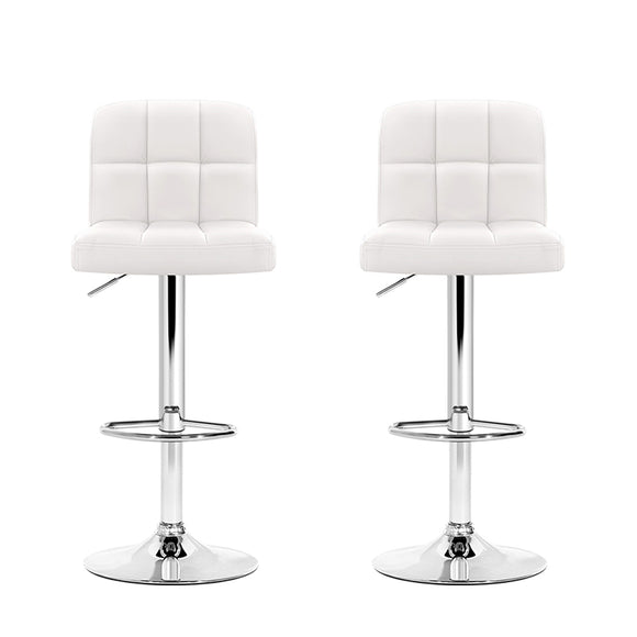 Artiss 2x Bar Stools Leather Gas Lift White