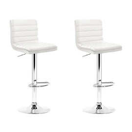 Artiss 2x Bar Stools Padded Leather Gas Lift White - 0