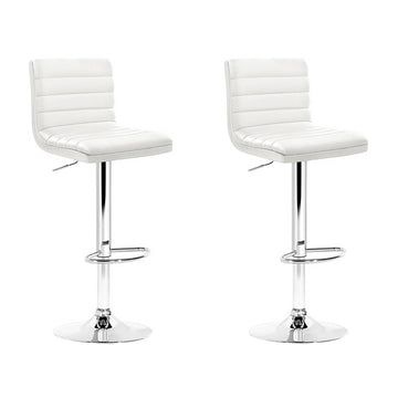 Artiss 2x Bar Stools Padded Leather Gas Lift White - 0