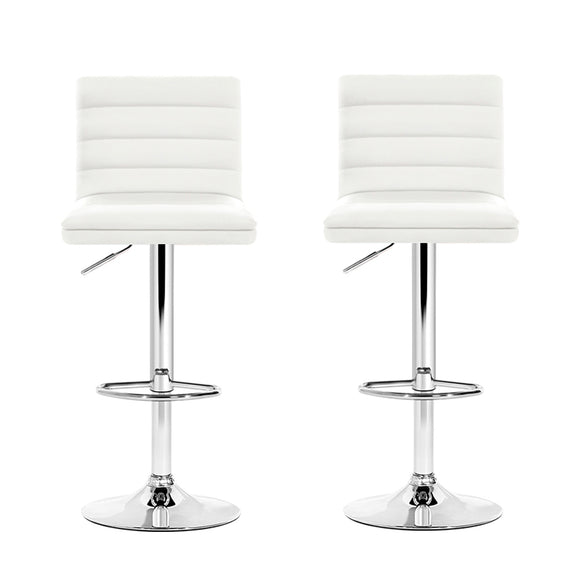 Artiss 2x Bar Stools Padded Leather Gas Lift White