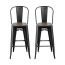 2x Artiss Metal Bar Stools Wooden Seat Retro Counter Stool-3