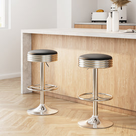 Artiss Set of 2 Backless PU Leather Bar Stools - Black and Chrome - 0