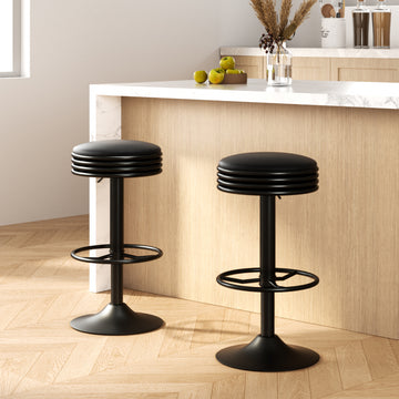 Artiss 2x Bar Stools Leather Padded Gas Lift Black - 0
