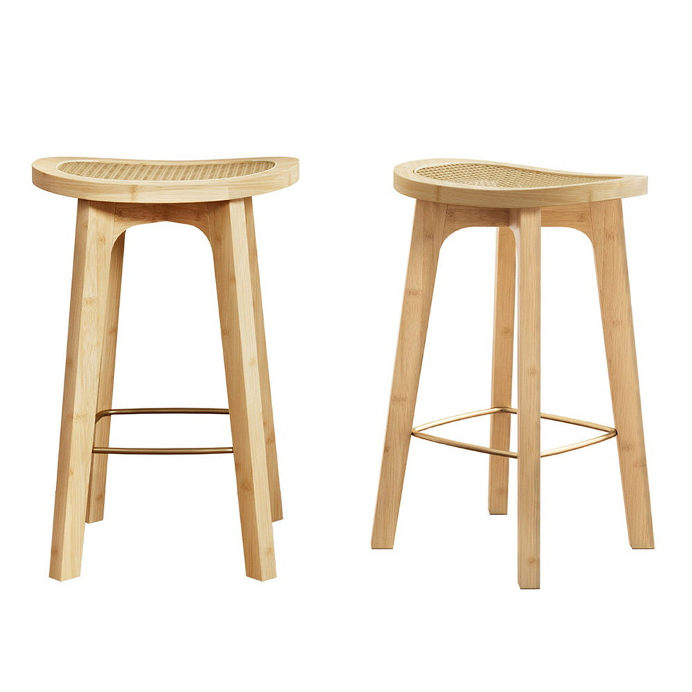 Artiss 2x Bar Stools Bamboo Rattan Stool Counter Chair Kitchen Barstools - 0