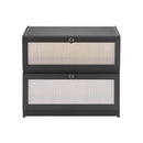 Artiss Bamboo Bread Box 2-Tier Kitchen Countertop Storage 40cm Black-3