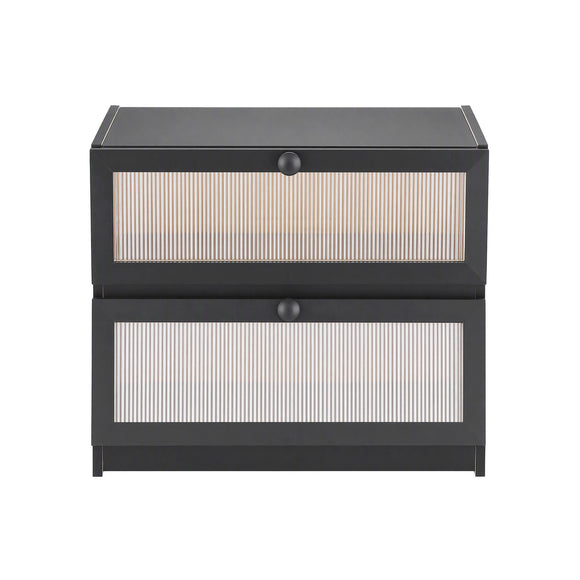 Artiss Bamboo Bread Box 2-Tier Kitchen Countertop Storage 40cm Black