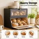 Artiss Bamboo Bread Box 2-Tier Kitchen Countertop Storage 40cm Black-4