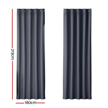 Artiss 2X Blockout Curtains Eyelet 180x213cm Charcoal - 0