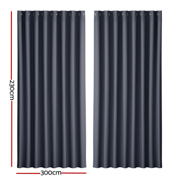 Artiss 2X Blockout Curtains Eyelet 300x230cm Charcoal - 0