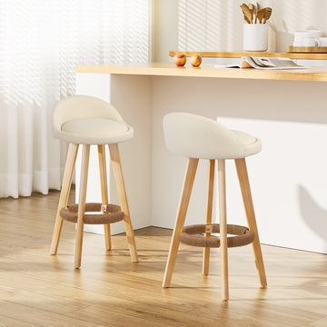 Artiss 2x Bar Stools Padded Leather Wooden Beige - 0