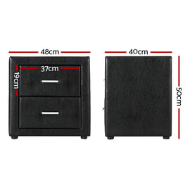 Artiss 2X Bedside Table 2 Drawers Side Table Leather - CADEN Black - 0