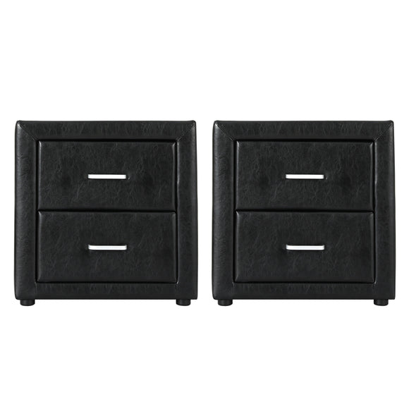 Artiss 2X Bedside Table 2 Drawers Side Table Leather - CADEN Black