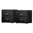 Artiss 2X Bedside Table 2 Drawers Side Table Leather - CADEN Black-7