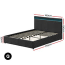 Artiss Cole LED Bed Frame PU Leather Gas Lift Storage - Black Queen-2