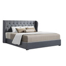 Artiss Issa Bed Frame Fabric Gas Lift Storage - Grey King-1