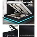 Artiss Lumi LED Bed Frame PU Leather Gas Lift Storage - Black King-6