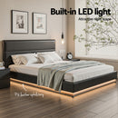 Artiss Lumi LED Bed Frame PU Leather Gas Lift Storage - Black Queen-5