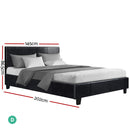 Artiss Bed Frame Double Size Base Mattress Platform Leather Wooden Black NEO-2