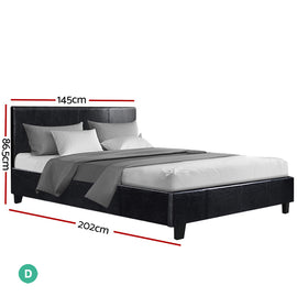 Artiss Bed Frame Double Size Base Mattress Platform Leather Wooden Black NEO - 0
