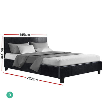 Artiss Bed Frame Double Size Base Mattress Platform Leather Wooden Black NEO - 0