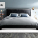 Artiss Bed Frame Double Size Base Mattress Platform Leather Wooden Black NEO-7