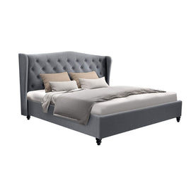 Artiss Pier Bed Frame Fabric - Grey Queen - 0