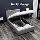 Artiss Vila Bed Frame Fabric Gas Lift Storage - Grey King Single-7