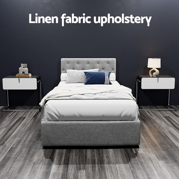 Artiss Vila Bed Frame Fabric Gas Lift Storage - Grey King Single